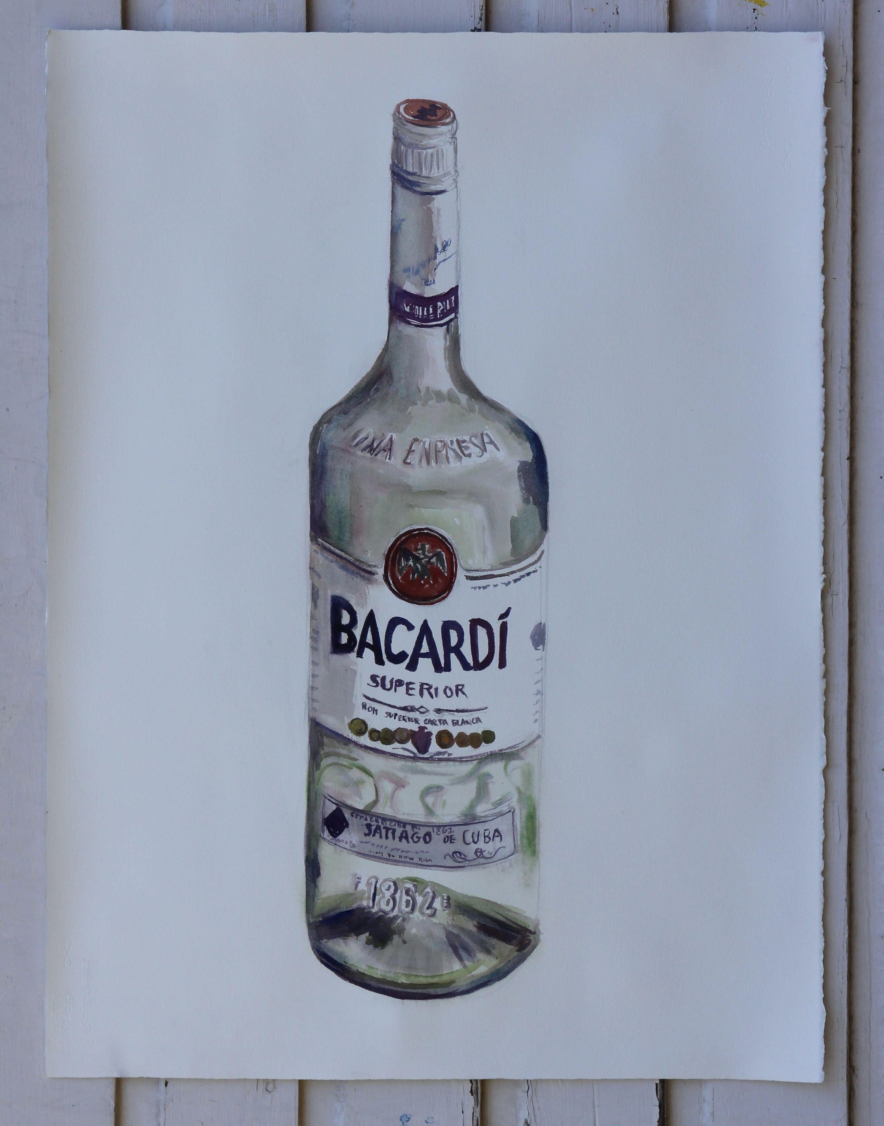 Bacardi-Flasche, Gemälde, Aquarell auf Aquarellpapier (Pop-Art), Art, von John Kilduff