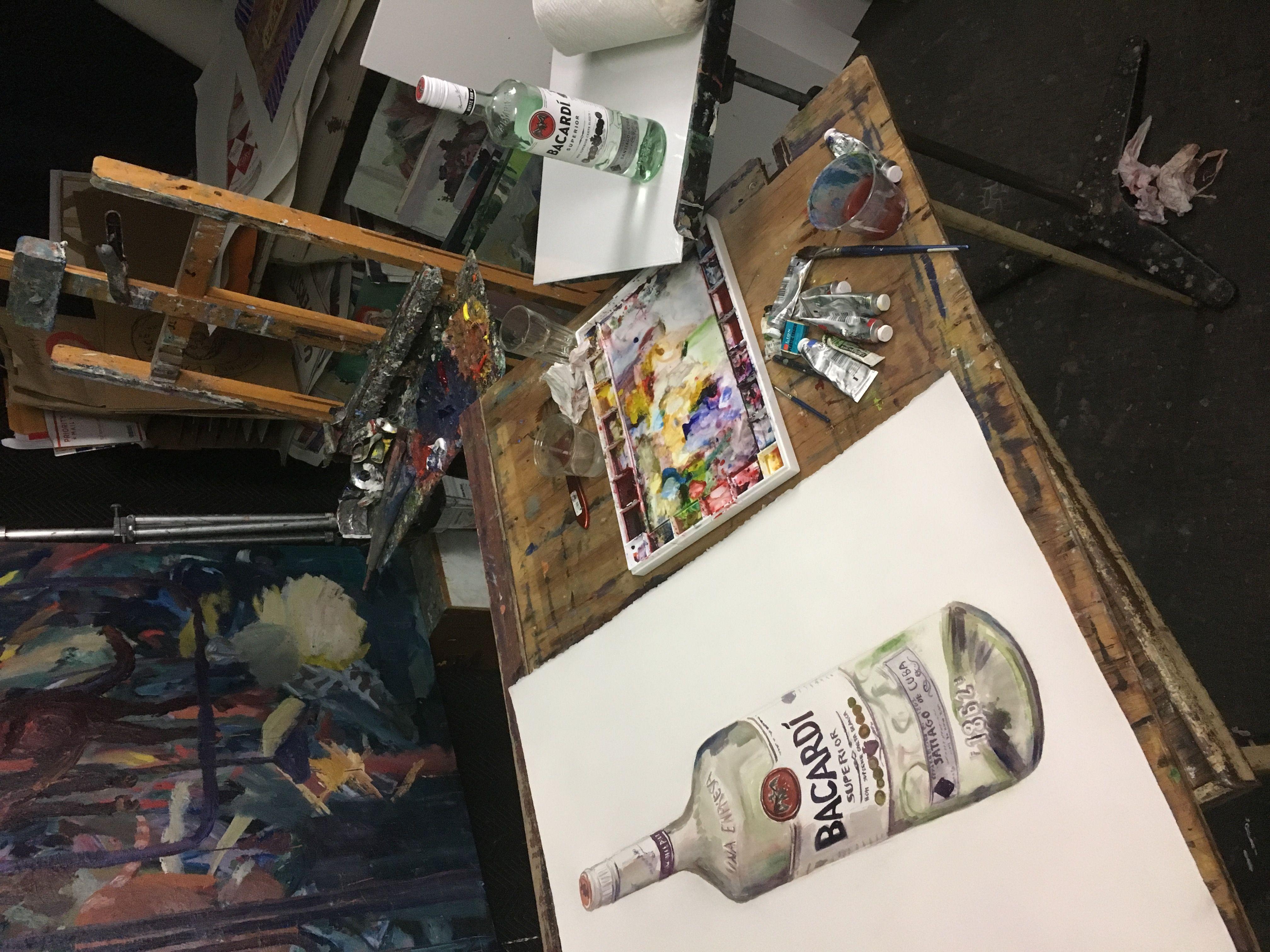 Bacardi-Flasche, Gemälde, Aquarell auf Aquarellpapier im Angebot 1