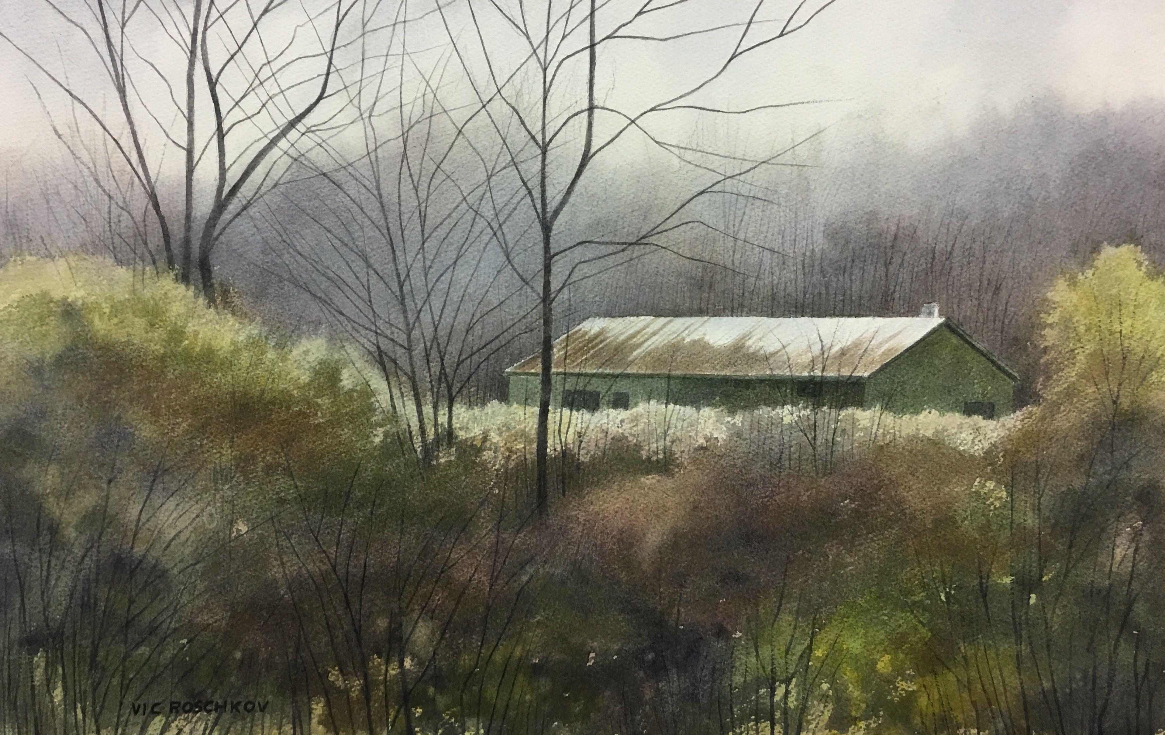 Hidden Barn, Painting, Watercolor on Watercolor Paper - Art by Victor Roschkov