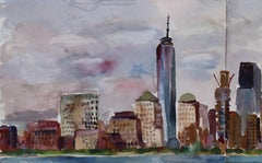 New York Skyline from Jersey City, Painting, Watercolor on Watercolor Paper