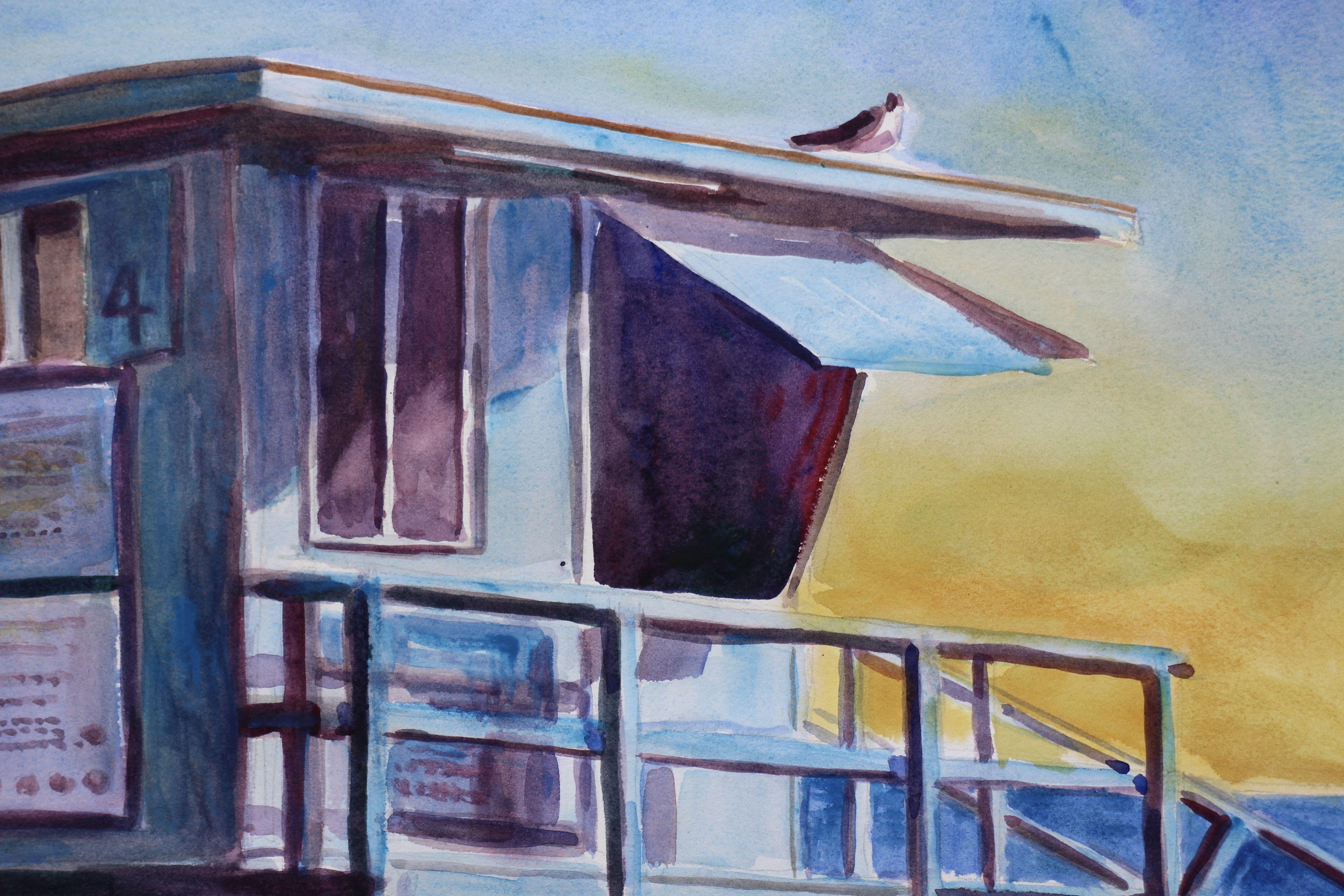 Lifeguard tower Zuma Beach, Painting, Watercolor on Watercolor Paper 1