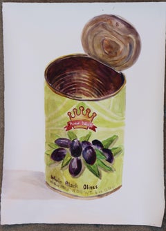 Whole Schwarze Oliven, Gemälde, Aquarell auf Aquarellpapier