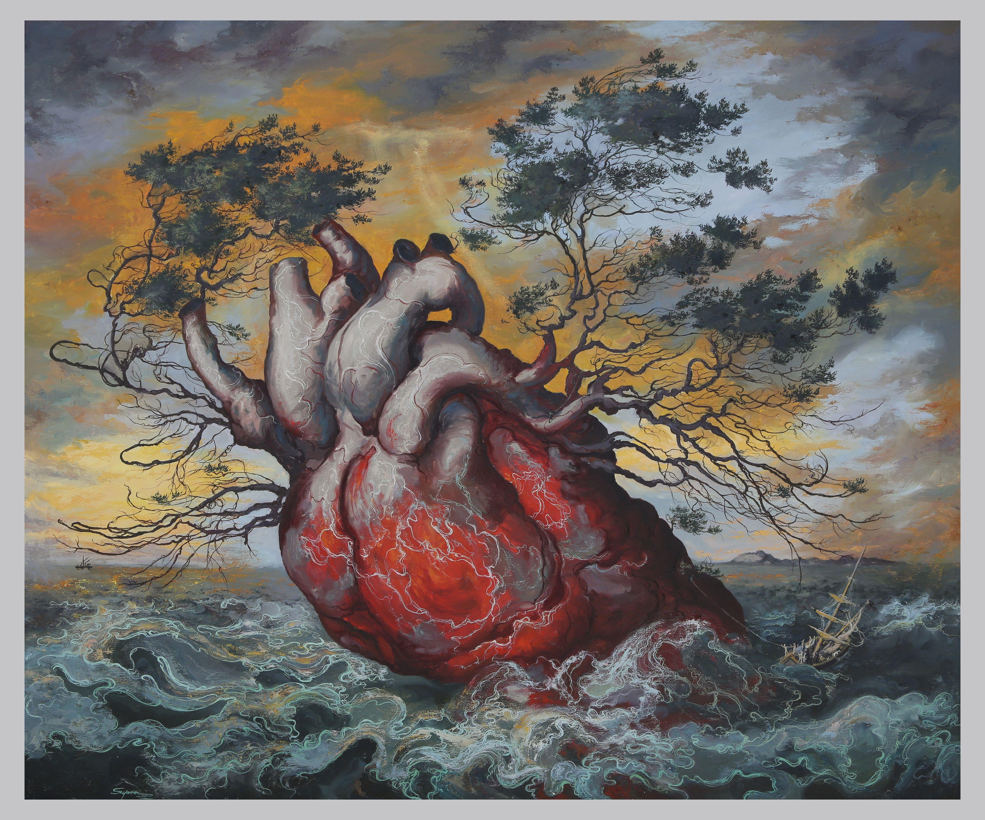 The long trip of the heart :: Painting :: Surrealism :: This piece comes with an official certificate of authenticity signed by the artist :: Ready to Hang: Yes :: Signed: Yes :: Signature Location: At the left bottom :: Canvas :: Landscape ::