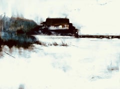 « House on a Hill », technique mixte sur papier aquarelle