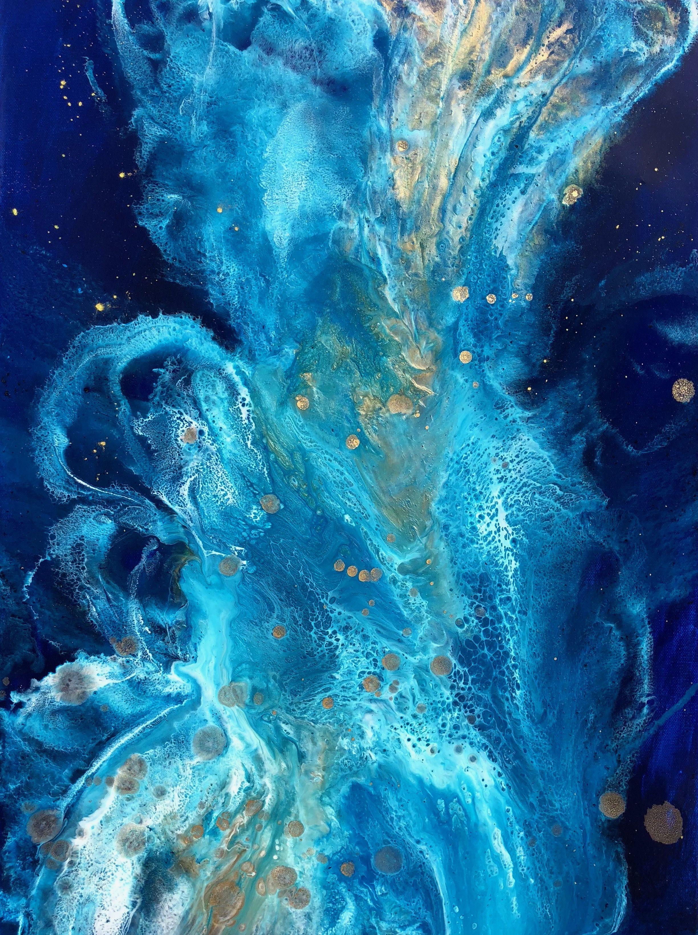 Depths of Cyan, Mixed Media on Canvas – Mixed Media Art von Tiffani Buteau