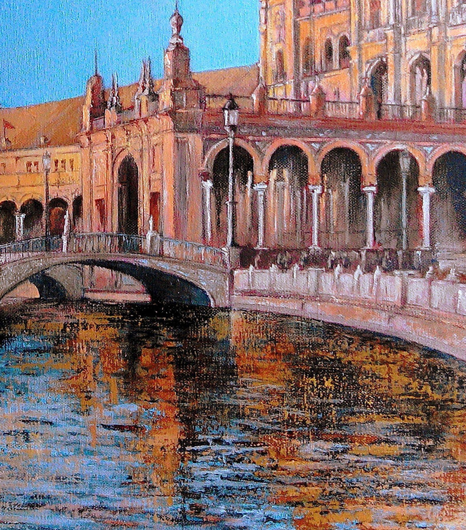 Plaza de EspaÃ±a-Sevilla, Pintura, Oleo sobre lienzo - Painting Realista de Tomas Castaã'o