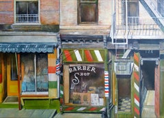 Old Barber shop -New York, Painting, Oil on Canvas