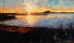 Tramonto sulla spiaggia di Rye, Pittura, Olio su tela