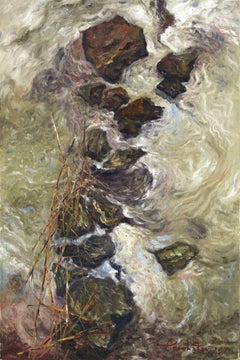 Small Creek Stream, Painting, Oil on Canvas