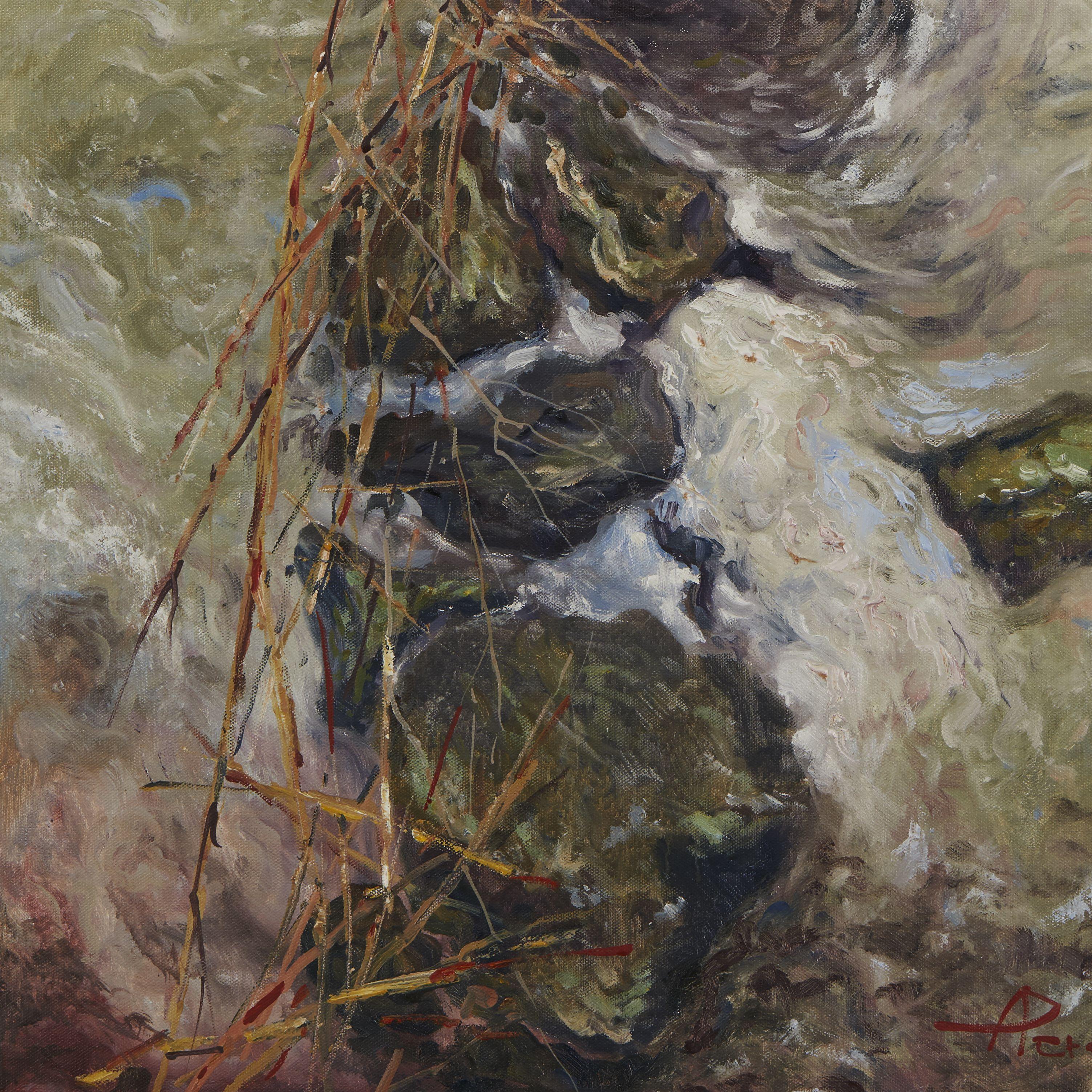 Small Creek Stream, Painting, Oil on Canvas For Sale 1