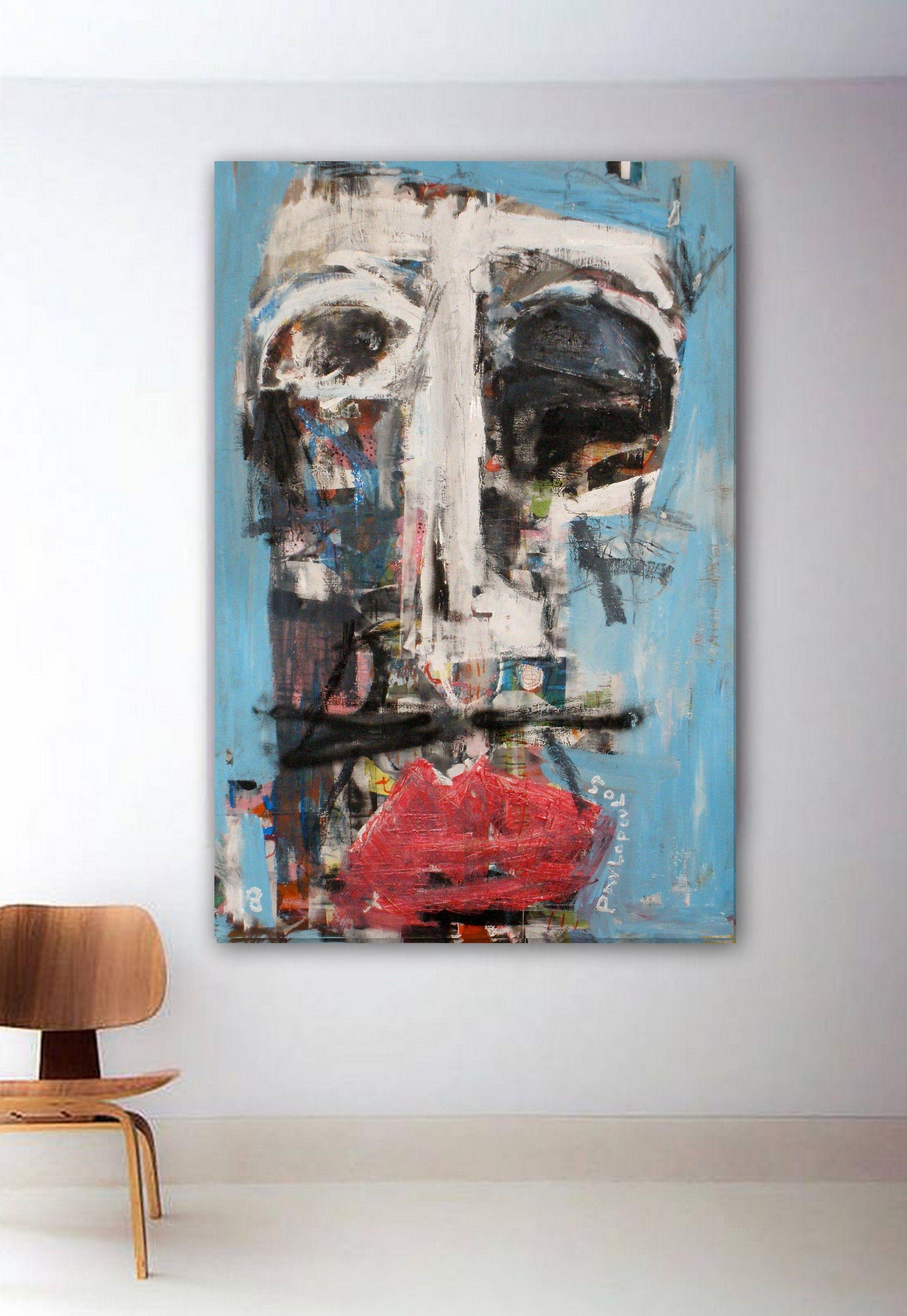 amico, Pittura, Acrilico su tela - Abstract Painting Grigio di Dimitris Pavlopoulos