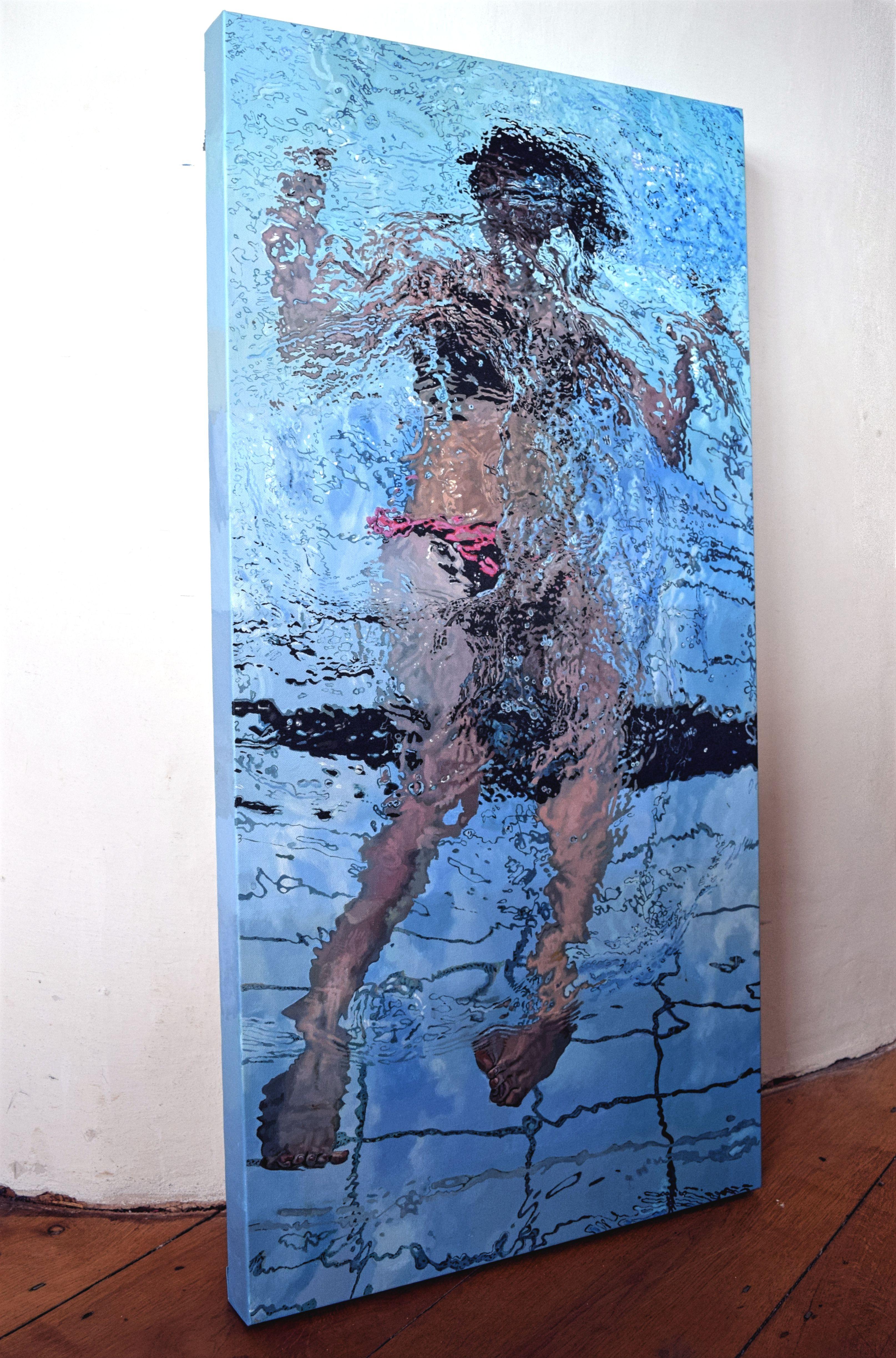 When submerged the swimmer is set free from decision making; following the currents and eddies made by the water.    This work is painted on a gallery wrapped canvas and may be hung unframed.     :: Painting :: Photorealism :: This piece comes with
