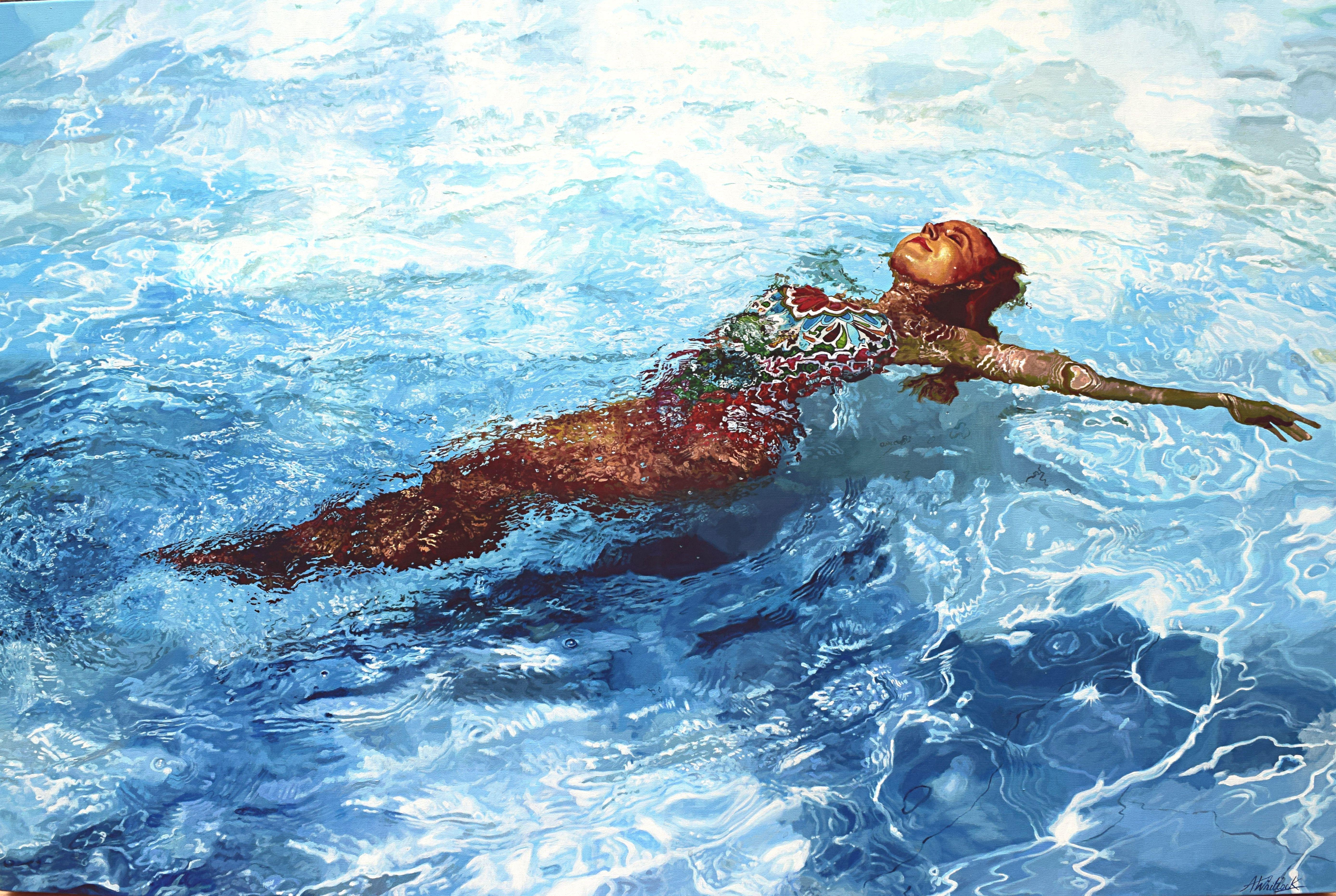 Crystal clear waters and sparkling sunlight give a sense of bliss to this piece. The main focus in this painting is the light and the way it interacts with the water; imitating its languorous fluidity. This only goes to enhance this same feeling of