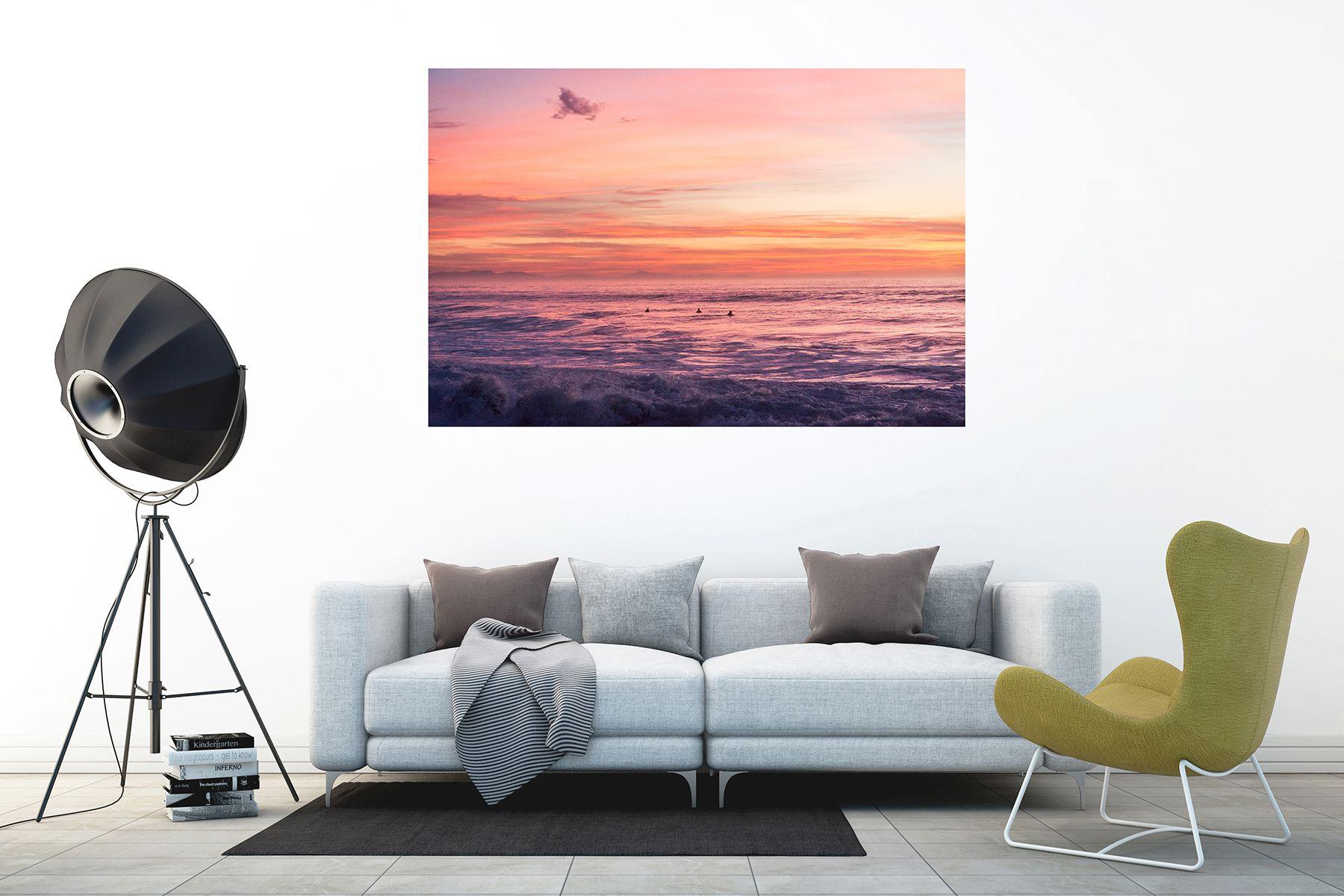 A colourful sunset seascape print of three surfers waiting for waves in Hossegor, France.     Limited Edition of 20.    Signed and numbered Certificate of Authenticity.    The ultimate professional archival prints; silver based C-types.   