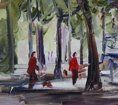 Oil painting of a bandstand in a public park, Painting, Oil on Canvas