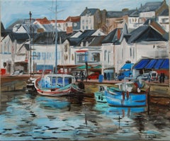 Original oil from a fishing port in France. Pornic, Painting, Oil on Canvas