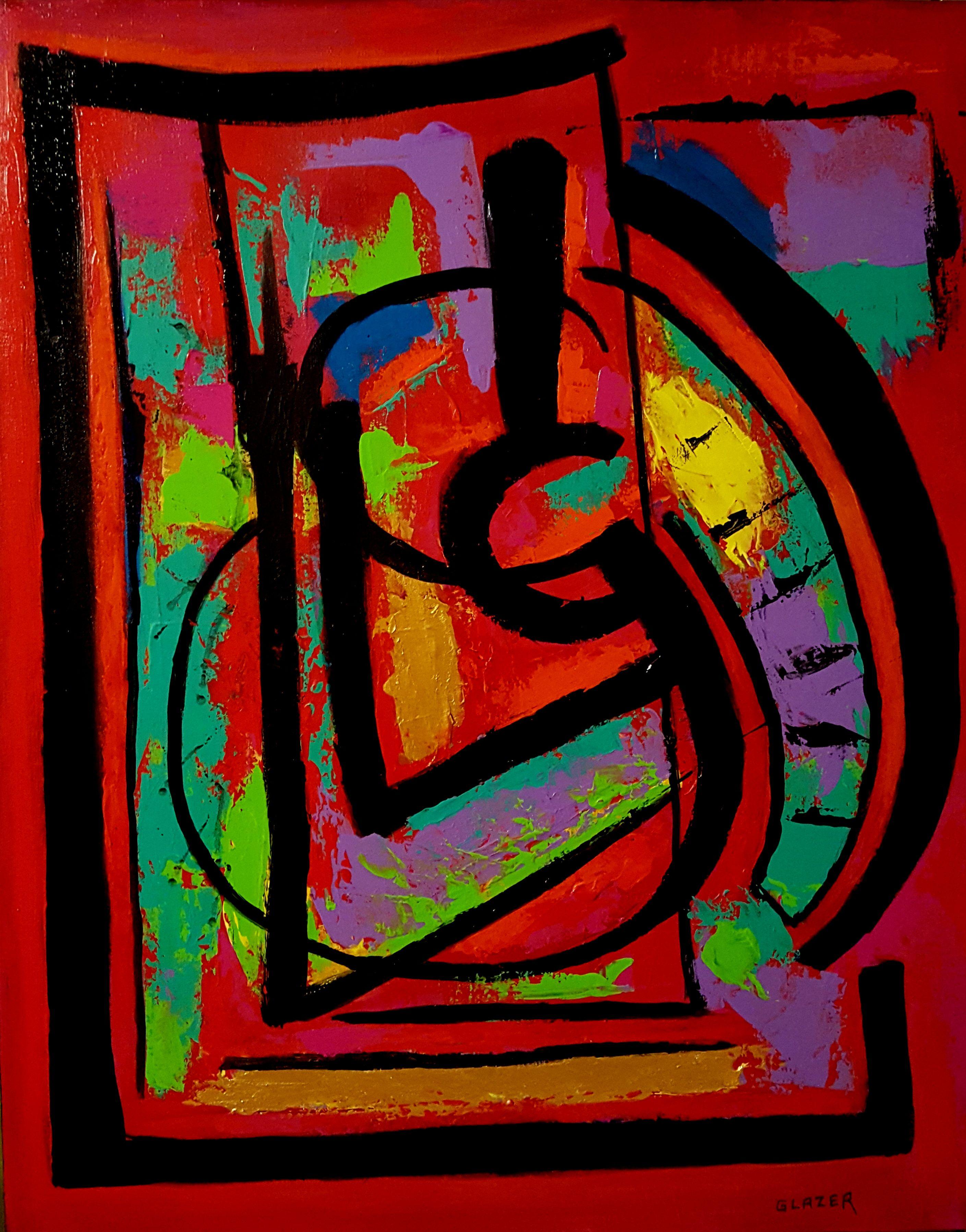 Stuart Glazer Abstract Painting – Abstract in Red, Painting, Acrylic on Canvas