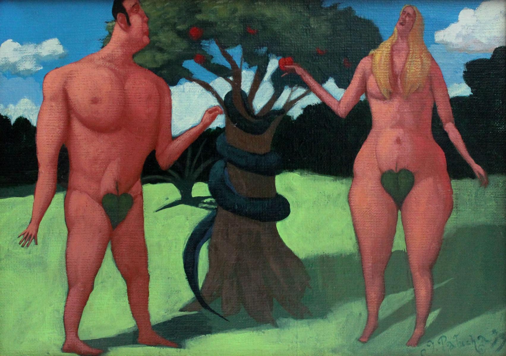 Jacek Palucha Figurative Painting - Adam and Eve - XX century, Figurative painting, Bright colours