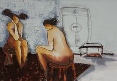 Oriental conversation - XX century, Figurative drawing, Watercolor