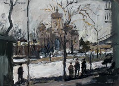 The Orthodox Church in Warsaw XXI century, Oil on canvas, Figurative, Landscape