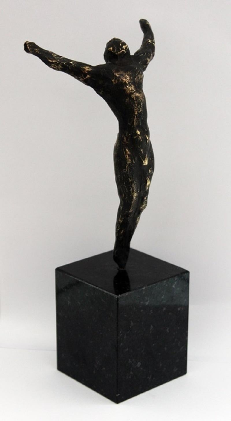 An acrobat - XXI century, Bronze figurative sculpture, Nude - Gold Figurative Sculpture by Ryszard Piotrowski
