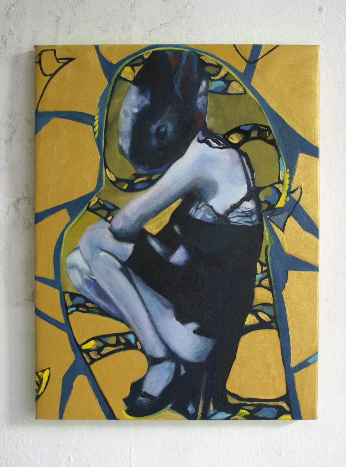 Goldener Kaninchen – 21. Jahrhundert, figuratives Ölgemälde, leuchtende Farben (Sonstige Kunststile), Painting, von Nathalie Pirotte