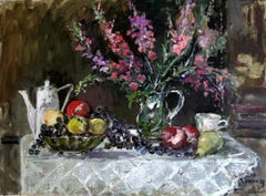 Still life with a pear - XXI century, Oil painting, Figurative, Grey tones