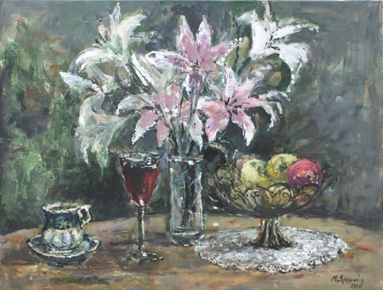 Still life. Lilacs - XXI century, Oil painting, Figurative, Grey tones 1