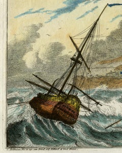 A ship in a storm by Ludolf Bakhuizen - Handcoloured engraving - 18th Century