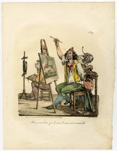 A painter working in his studio by Jacques Arago - Lithograph - 19th Century