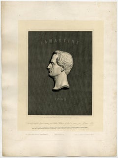 Portrait of Alphonse de Lamartine by Gustave Levy - Engraving - 19th Century