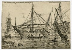 Antique Mediterranean harbour by Adriaen van der Cabel - Etching - 17th Century