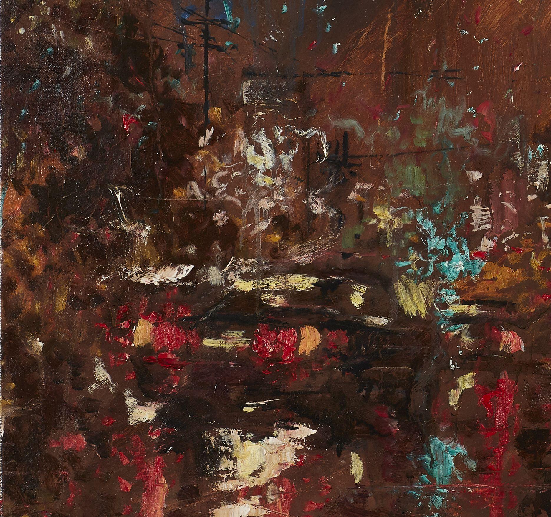 Rainy Road, Gemälde, Öl auf Leinwand im Angebot 1