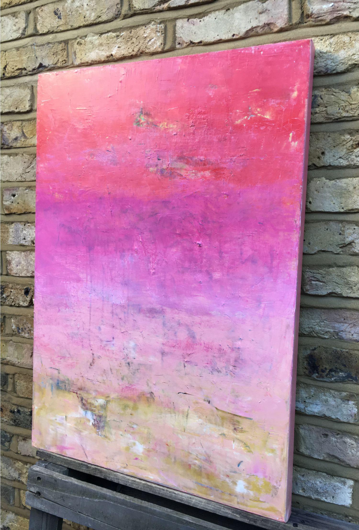 Indian Sunset, Painting, Oil on Canvas - Purple Abstract Painting by Angela Dierks