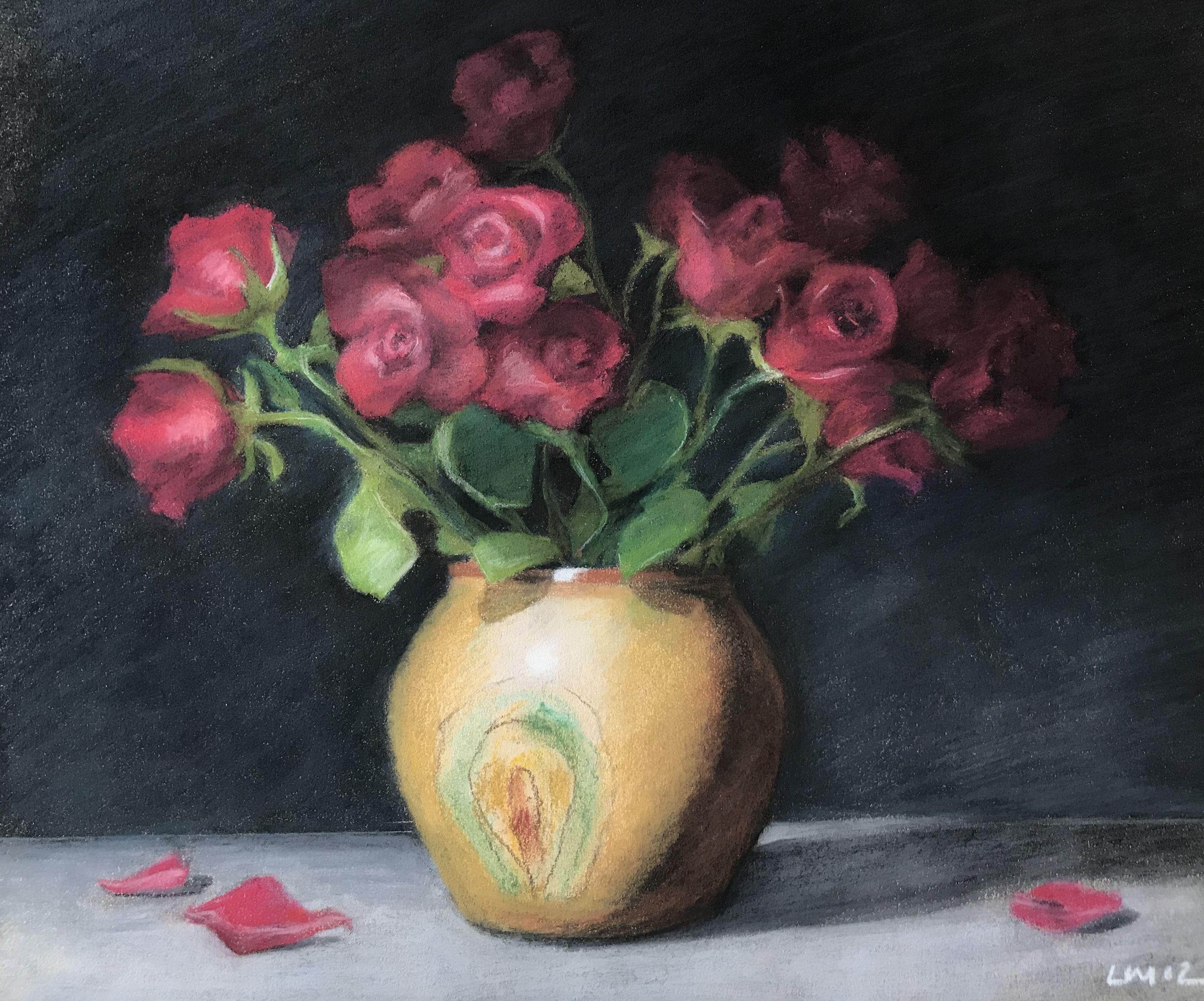Still Life with Roses, Drawing, Pastels on Paper - Art by livia mosanu