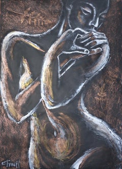 Golden Fern 3 - Female Nude, Painting, Acrylic on Paper