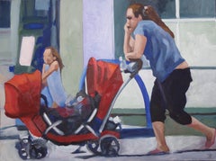 Red Pram at Gas Station, Painting, Oil on Canvas