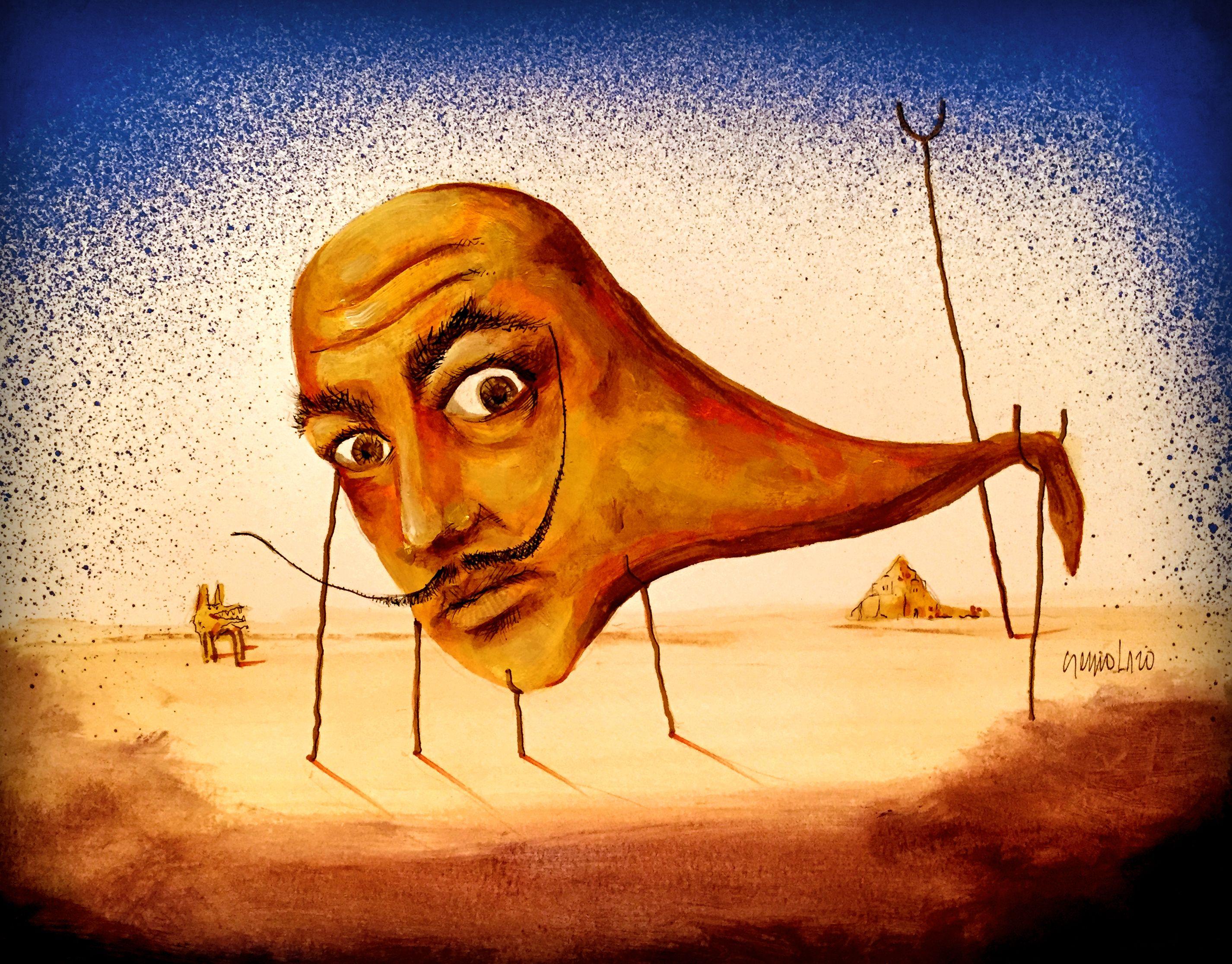 Dali Dali, Zeichnung, Bleistift und Tinte auf Papier – Art von Sergio Lazo