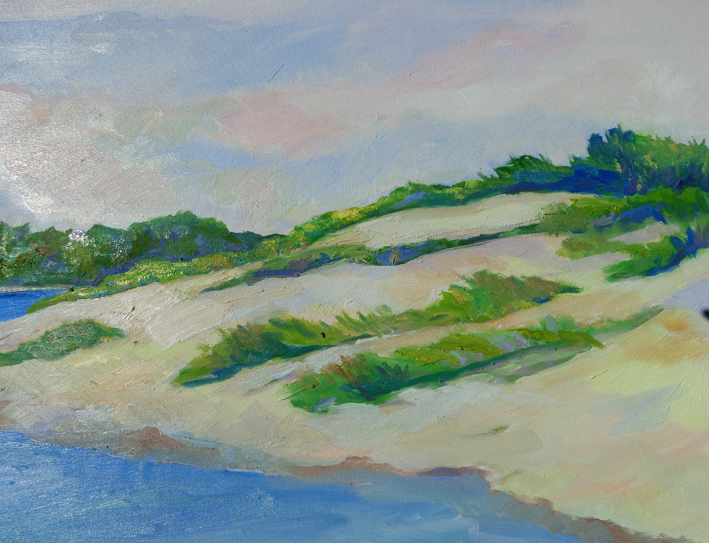 Summer in Maine and it's glorious colors and light- these are the qualities I worked  to convey in Riverside Dunes.    The Ogunquit River is a 9.8-mile-long tidal river that flows to the Atlantic Ocean at the town of Ogunquit.   The dunes along the