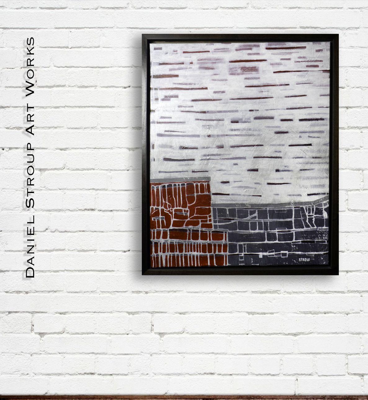 Reminiscent of the apartment buildings I saw rising up all over China. Highly textured, simplistic, modern. Colorful darks and dirty whites with a splash of red will pop in any minimalist setting.    This work comes with the floating frame included.