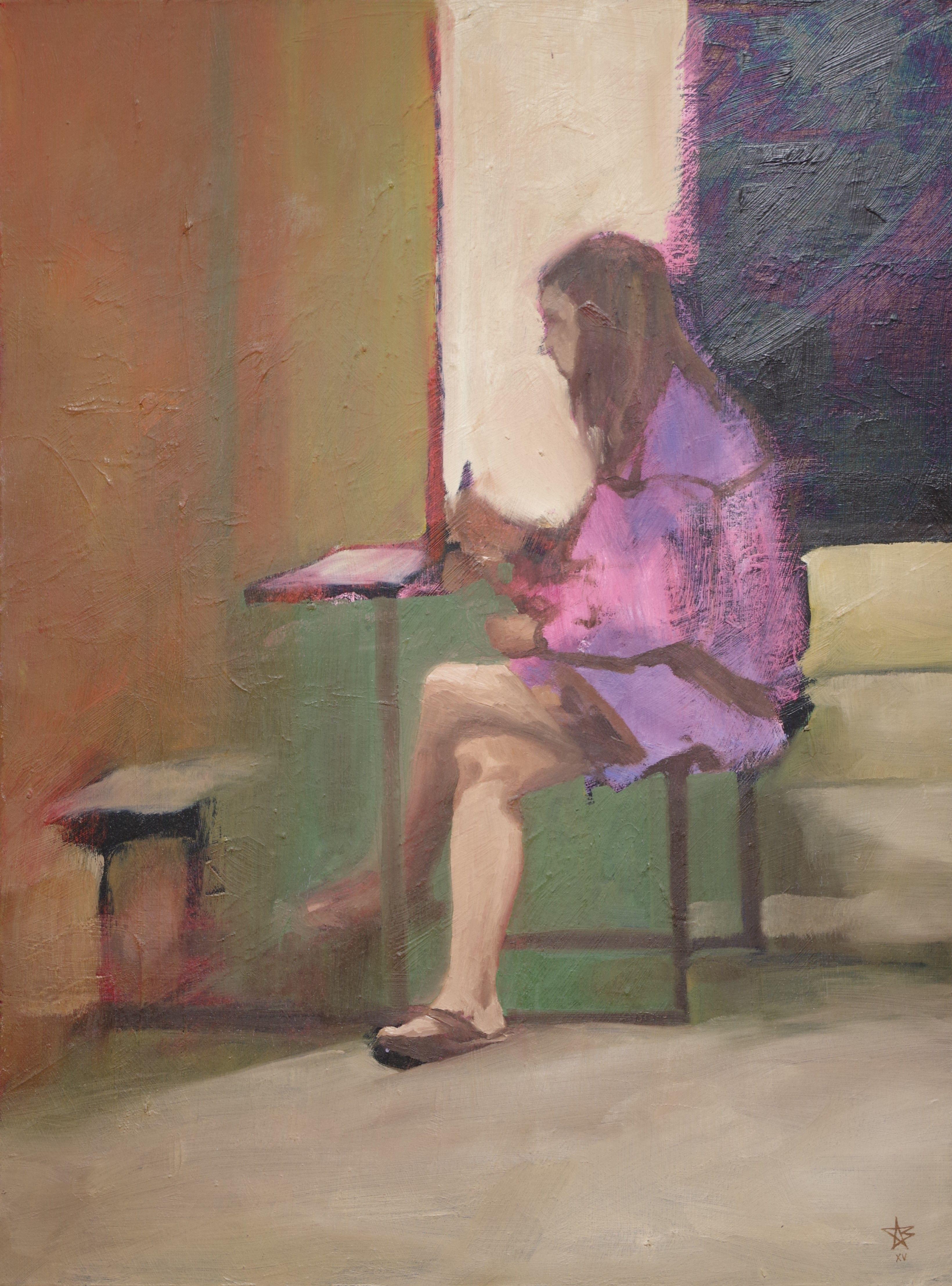 Figura sentada, Murray Avenue, Pintura, Óleo sobre lienzo - Painting de Steven Boksenbaum