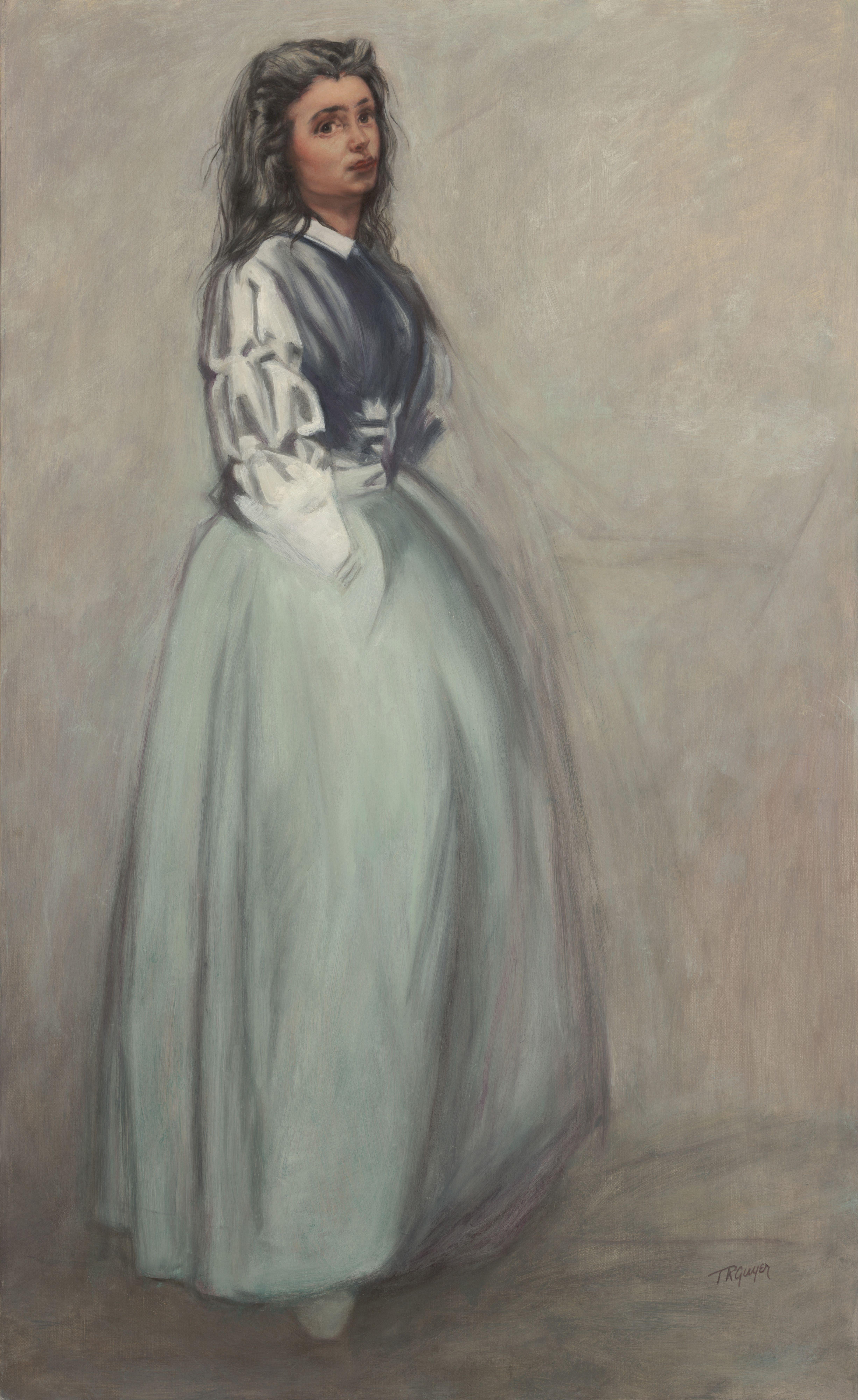 Fumette stehend, nach einer Radierung von James Whistler, Gemälde, Öl auf Leinwand – Painting von Terry Guyer