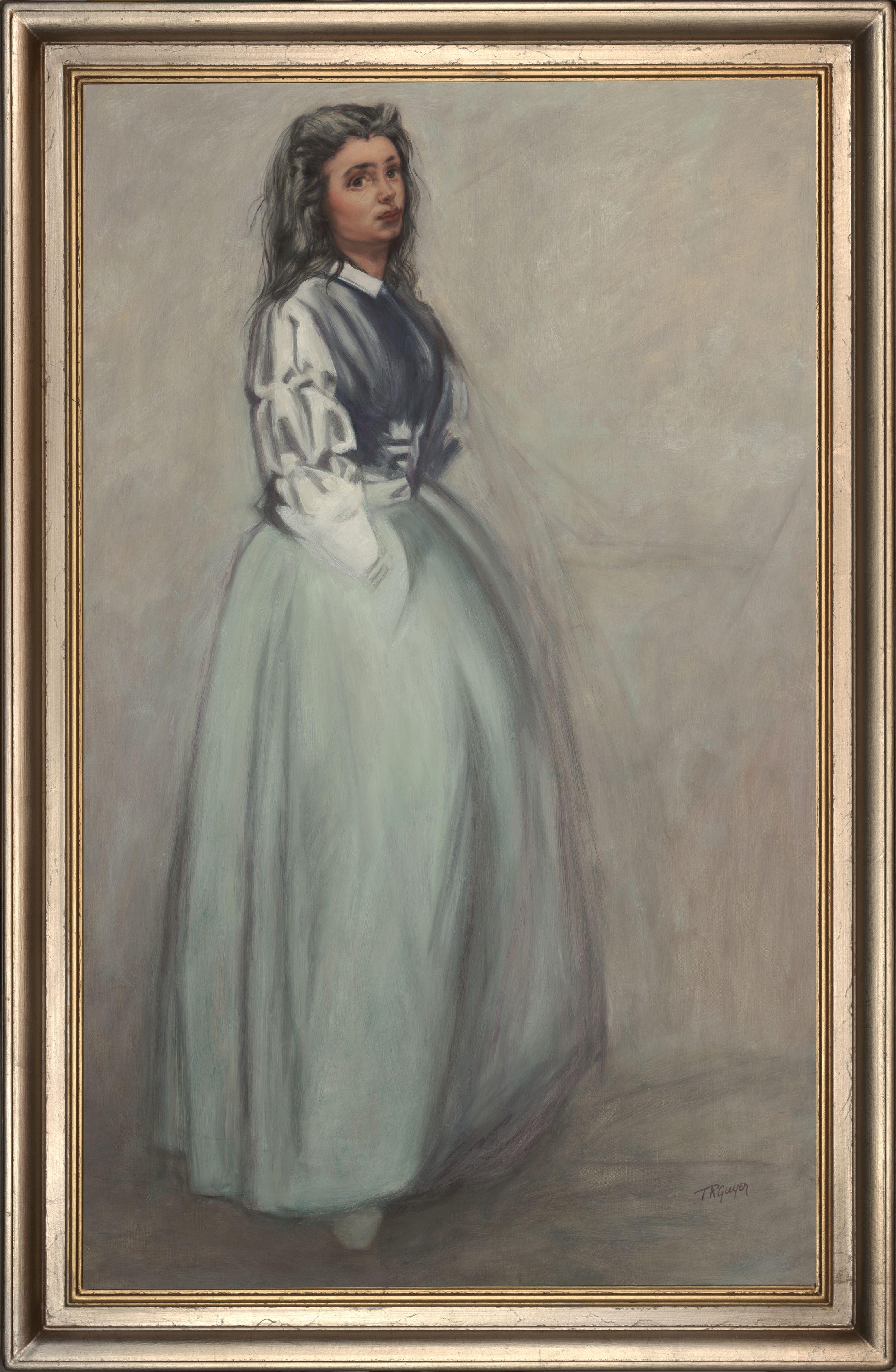 This oil painting evolved by exploring the possibility of translating the strong personality of Whistler's mid-1800's model Eloise, a modiste, from Whistler's etching of her 