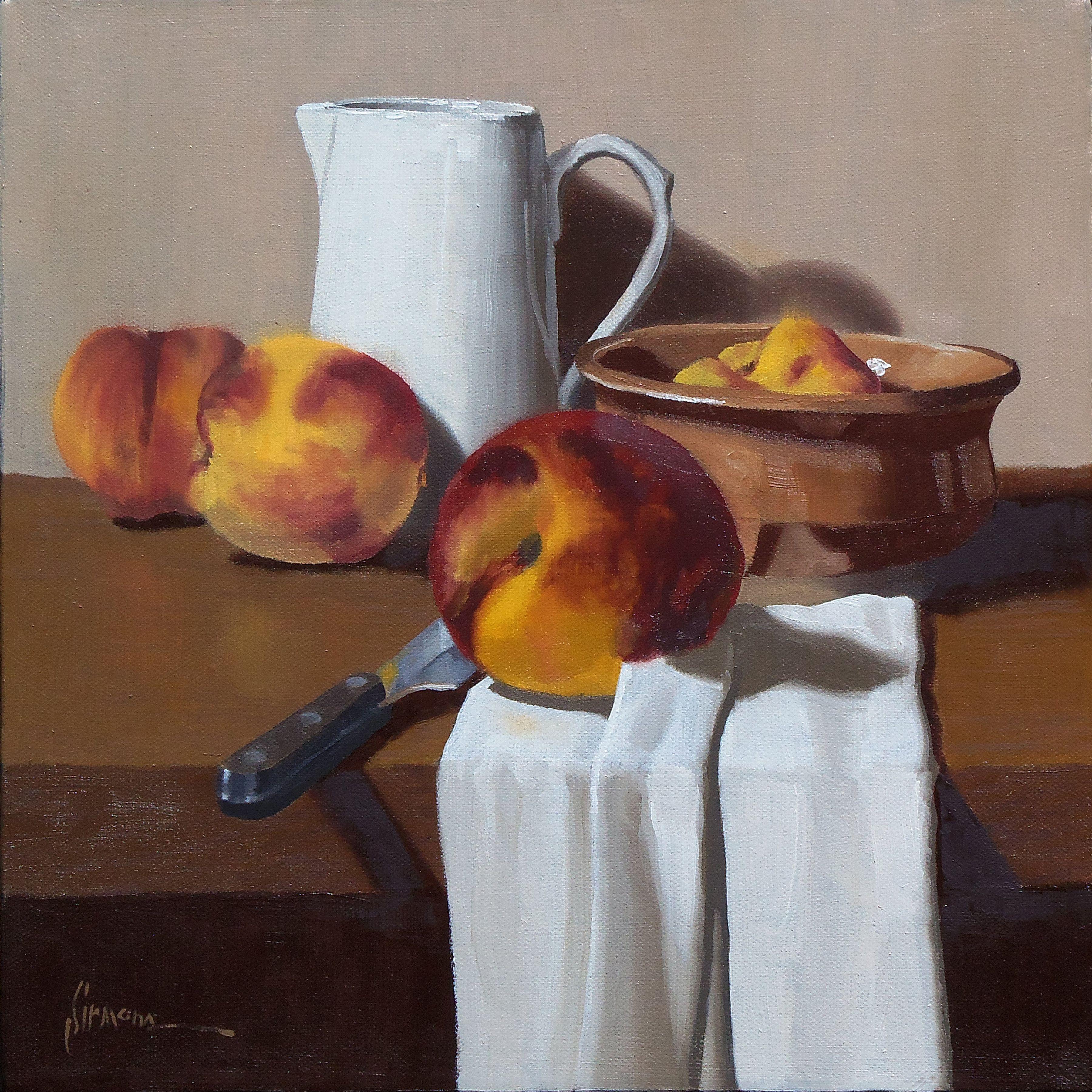 Pesche e panna, Pittura, Olio su tela - Painting di Skeet Sirmons