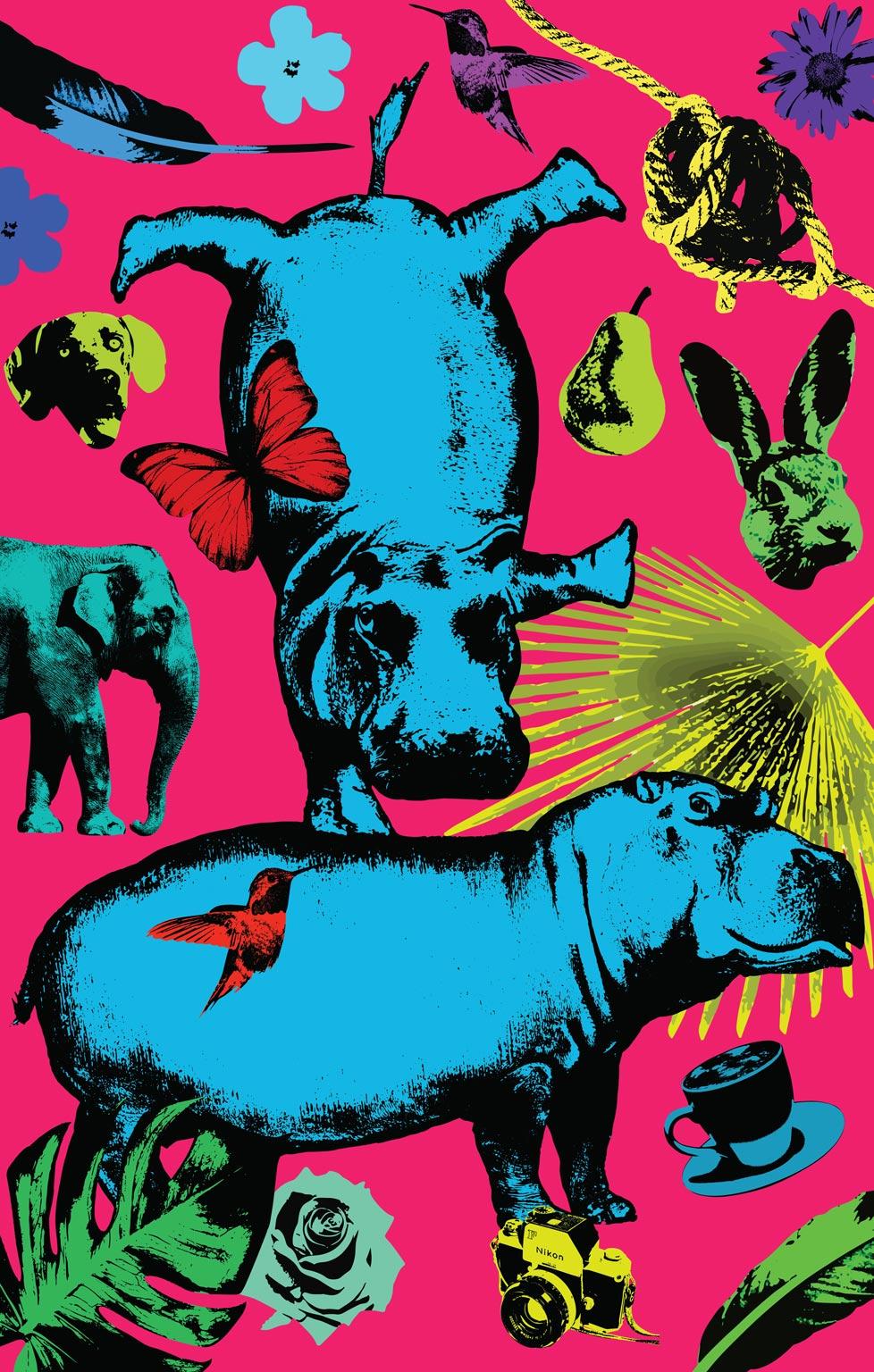 Pop Art - Painting Print - Gillie and Marc - Limited Edition - Hippos and fun