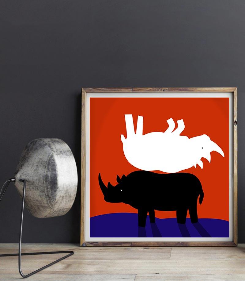 Animal Print - Gillie and Marc - Limited Edition - Art - Rhinos back to back For Sale 1