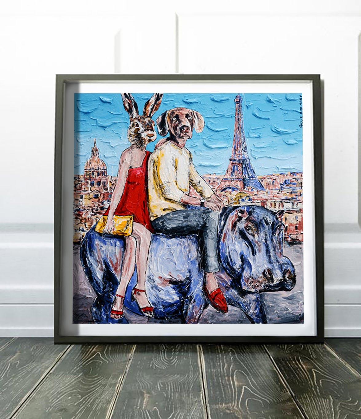 Animal Print - Gillie and Marc - Art - Limited Edition -Magical Paris & hippos For Sale 1