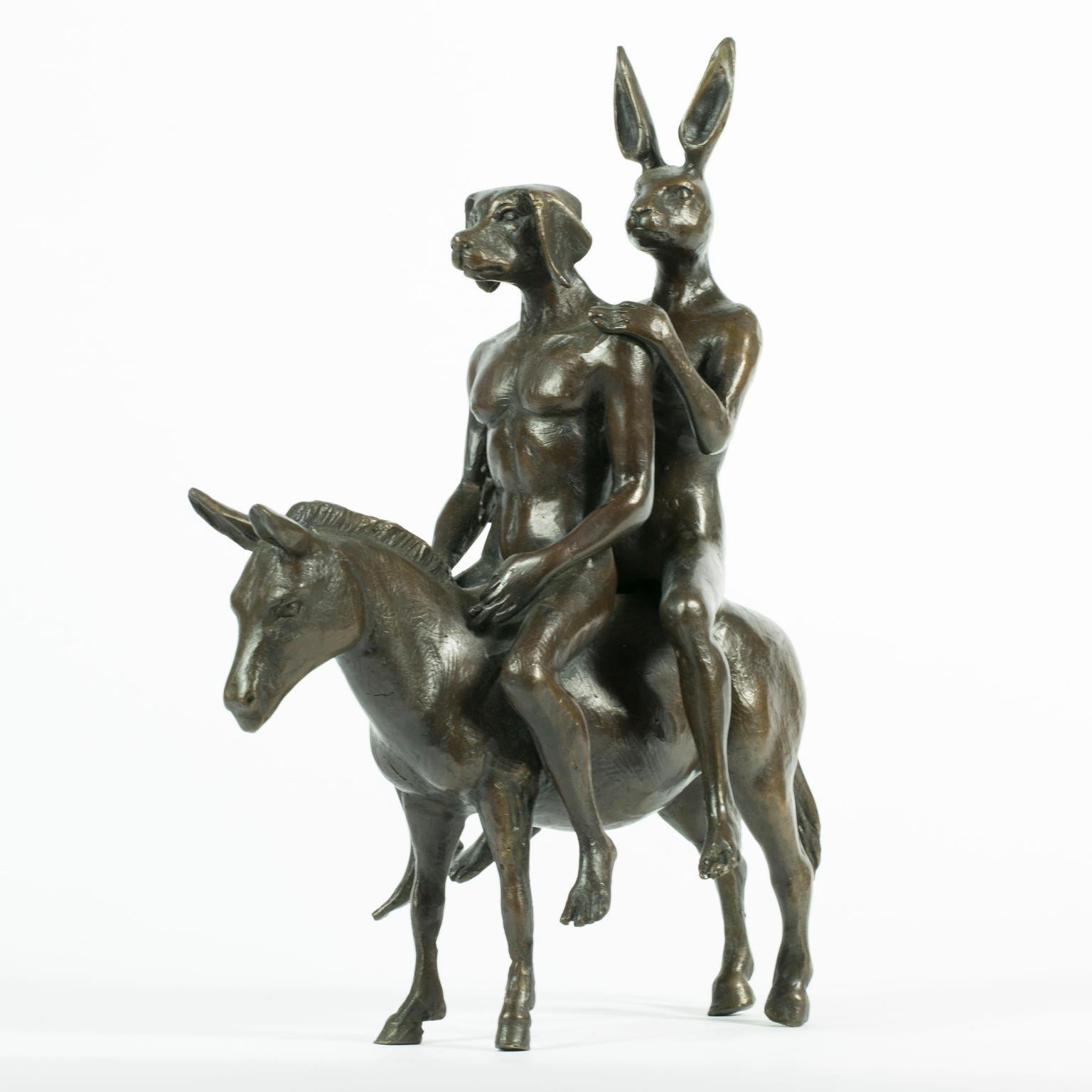 Authentic Limited Edition Bronze Travellers Arrived Sculpture - Gillie and Marc - Art by Gillie and Marc Schattner
