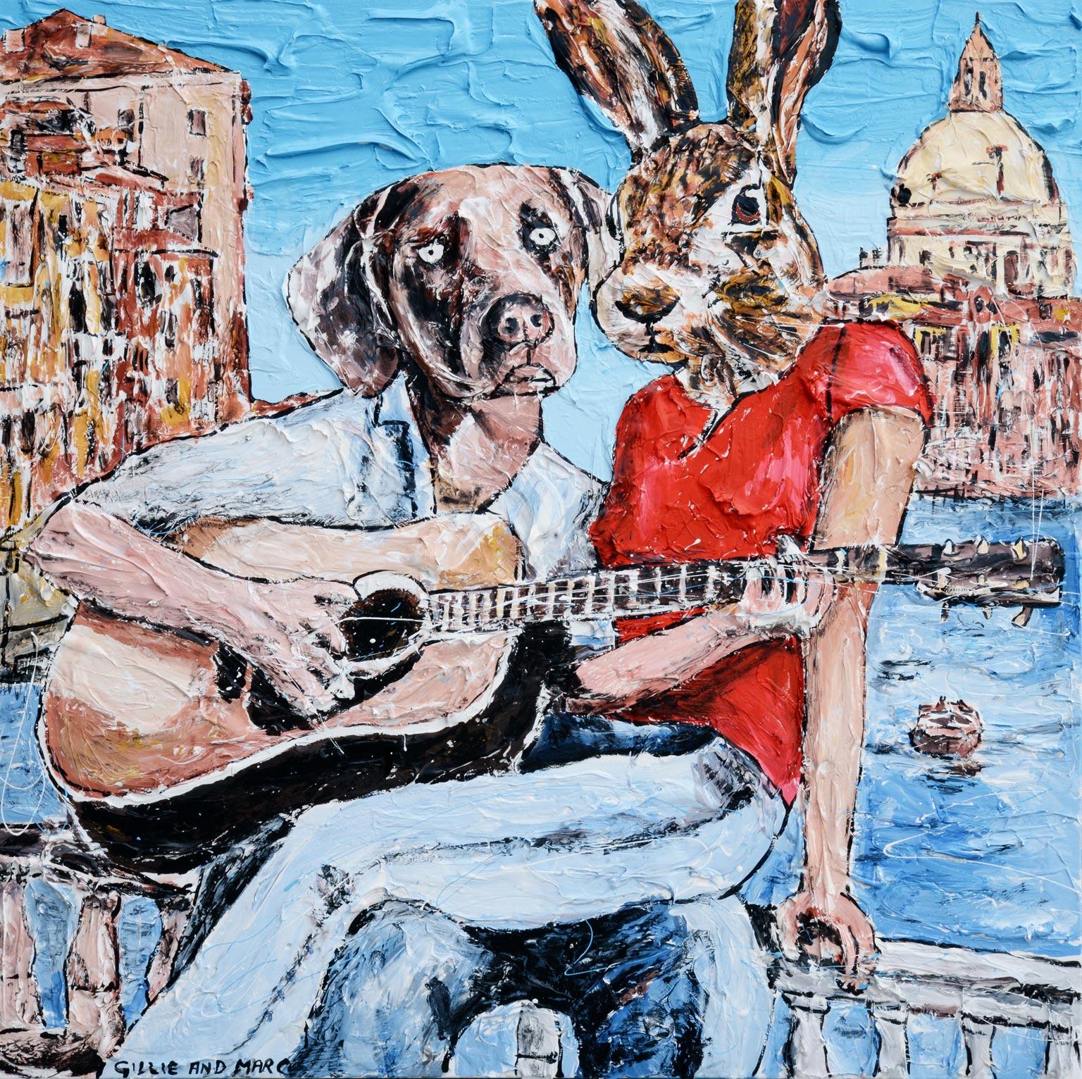 Gillie and Marc Schattner Figurative Print - Animal Painting Print - Gillie and Marc - Limited Edition - Art - guitar 
