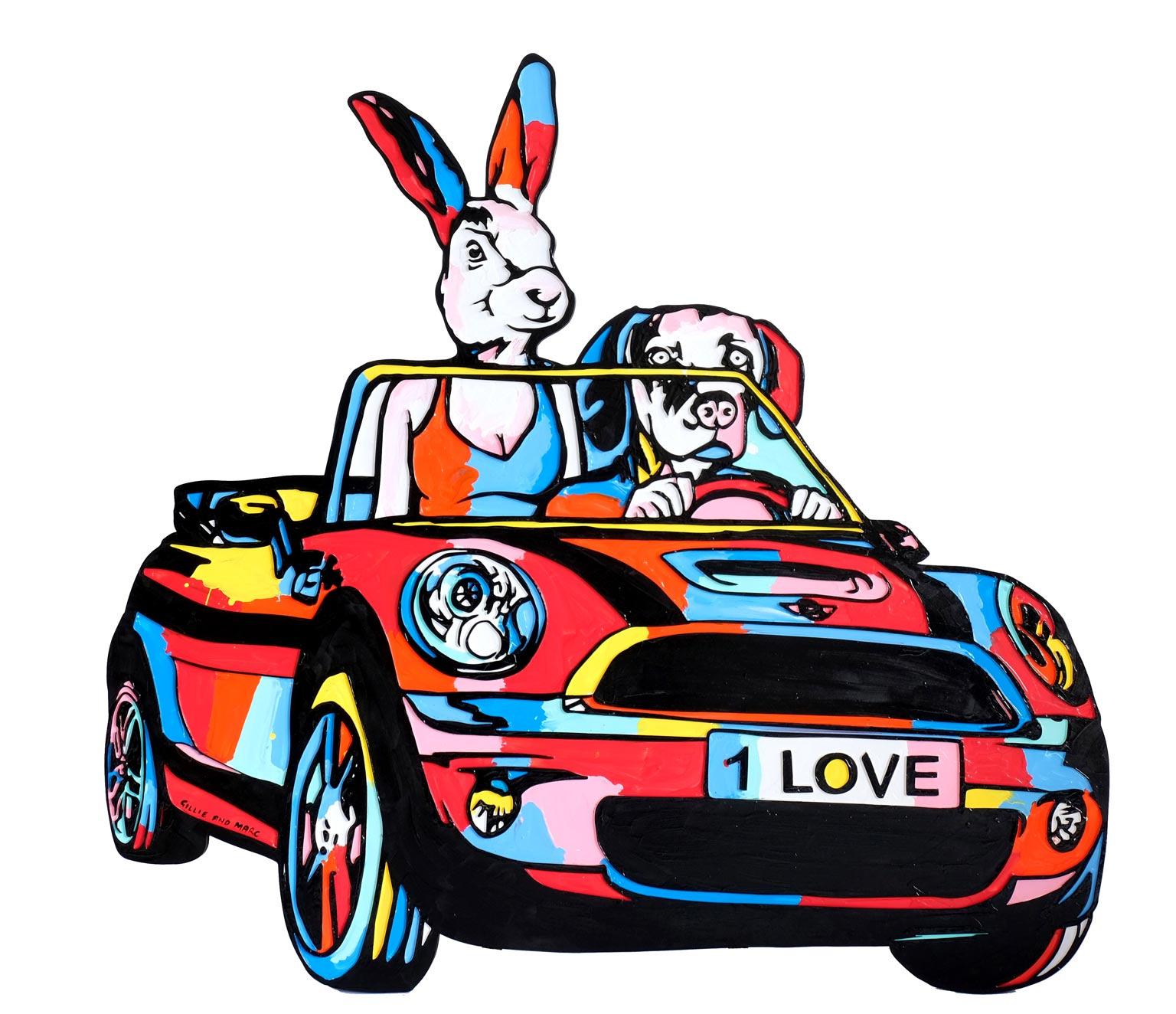 Gillie and Marc Schattner Figurative Print - Animals Pop Art - Painting Print - Gillie and Marc - Limited Edition - Driving